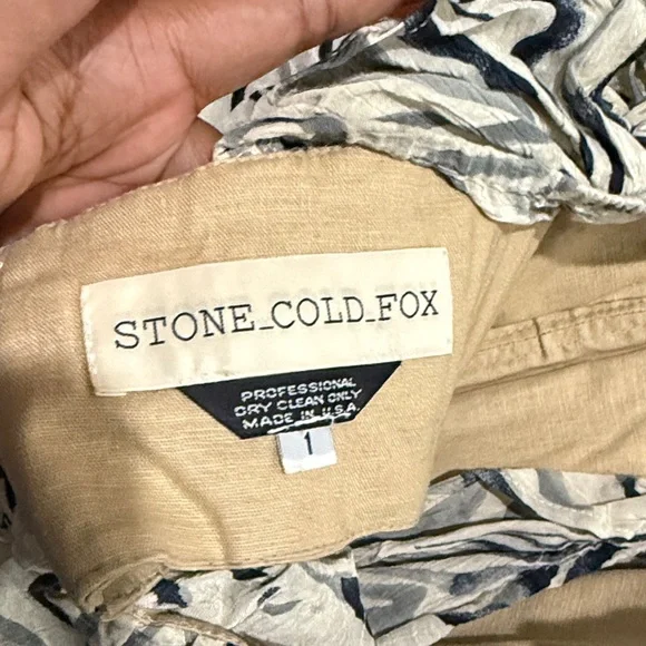 Stone Cold Fox holy tube corset Blue and Cream abstract Print Blouse - Picture 5 of 6